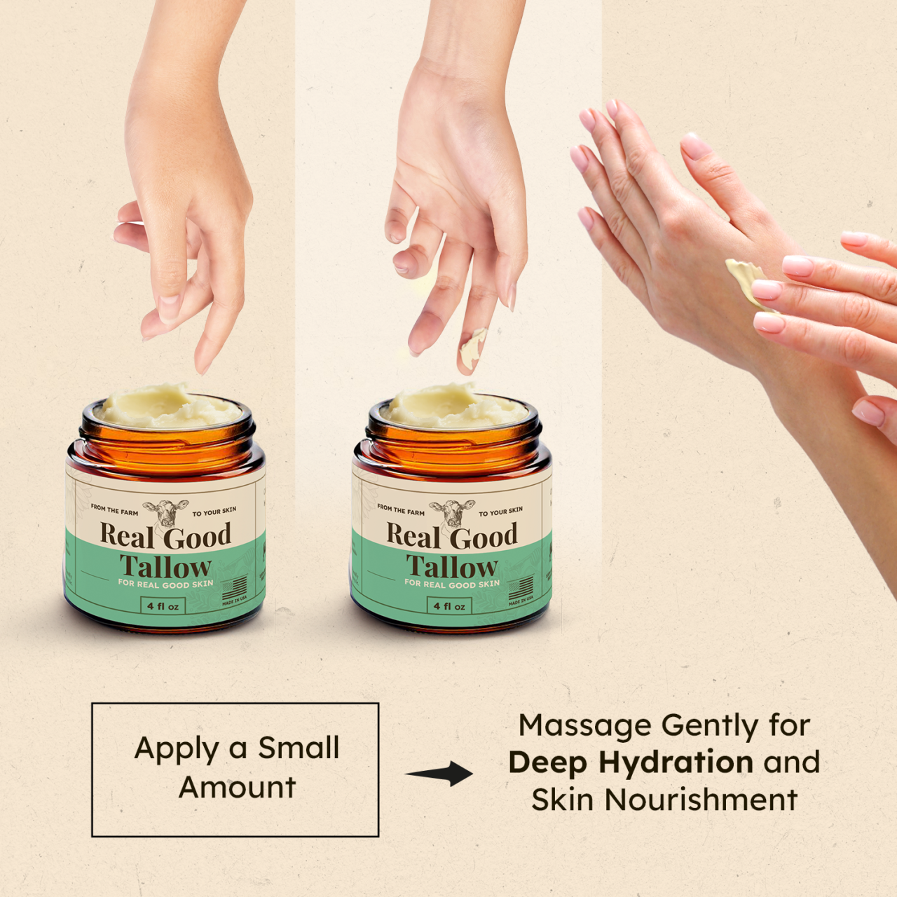 Real Good Tallow and Honey Balm - 100% Grass Fed & Finished Beef Tallow Face Moisturizer with Manuka Honey, Olive Oil & Calendula - 4 oz - Lotion for Real Good Skin Made in USA