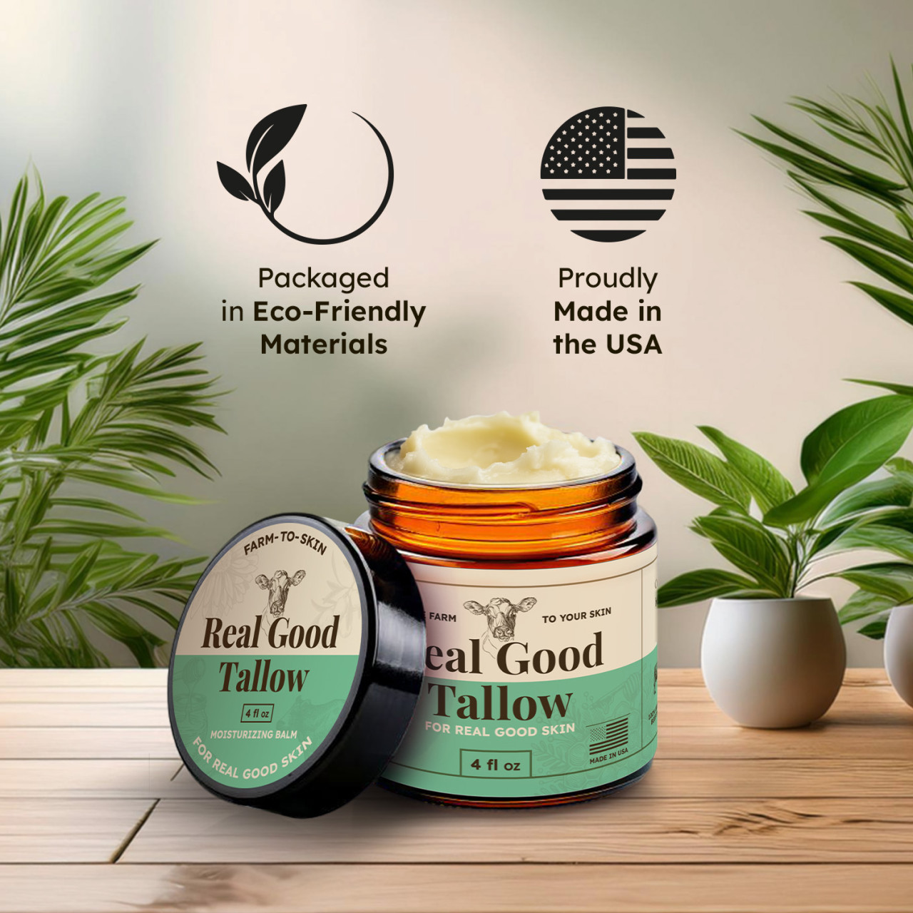 Real Good Tallow and Honey Balm - 100% Grass Fed & Finished Beef Tallow Face Moisturizer with Manuka Honey, Olive Oil & Calendula - 4 oz - Lotion for Real Good Skin Made in USA