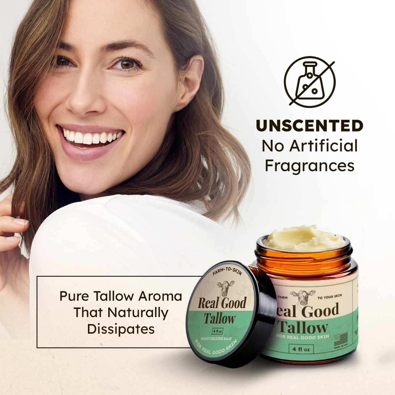 Real Good Tallow and Honey Balm - 100% Grass Fed & Finished Beef Tallow Face Moisturizer with Manuka Honey, Olive Oil & Calendula - 4 oz - Lotion for Real Good Skin Made in USA